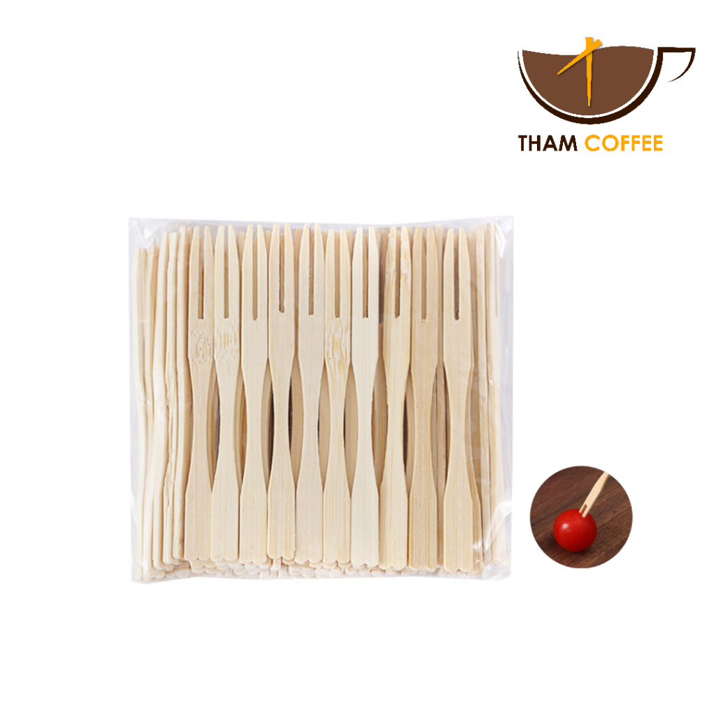 ส้อมไม้ไผ่ สำหรับจิ้มอาหาร จิ้มผลไม้ ขนม 100ชิ้น 200ชิ้น ใช้แล้วทิ้ง สำหรับร้านอาหาร โรงแรม งานจัดเลี้ยง Tham coffee