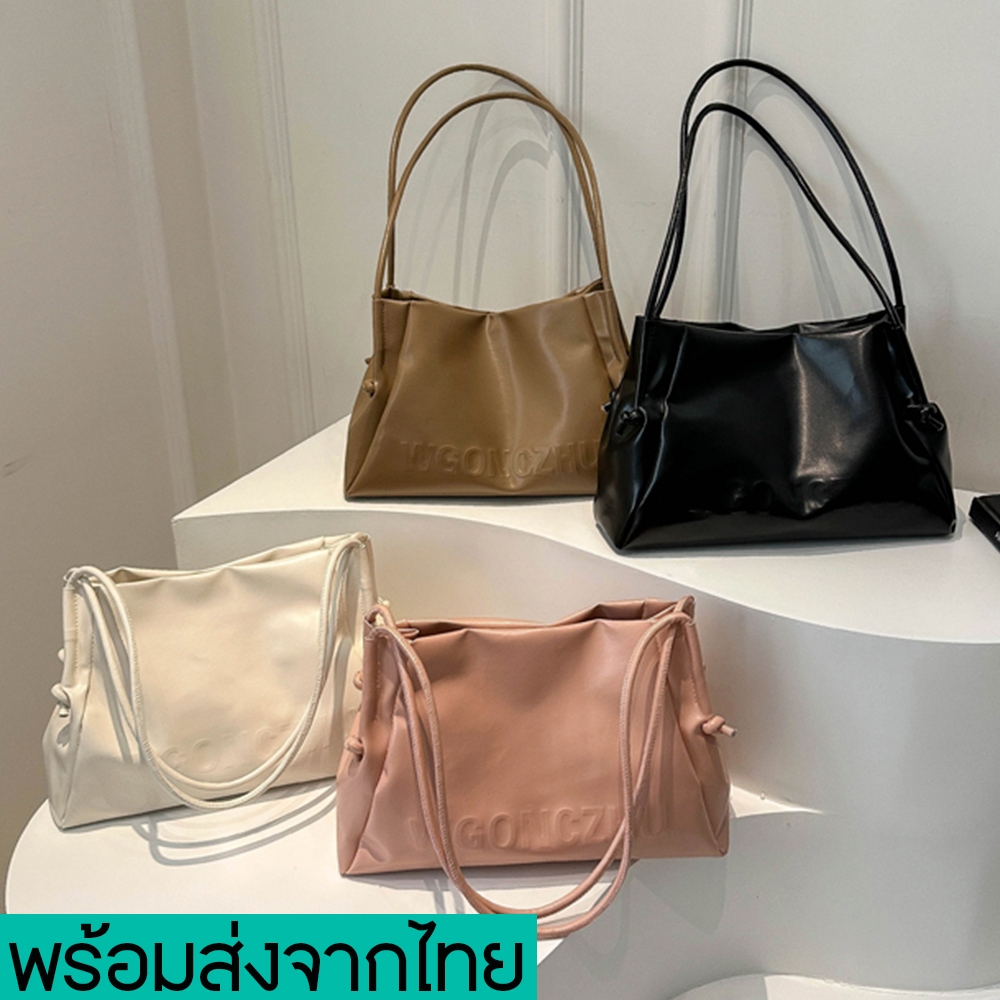 newyorkgallery(N2022) กระเป๋าหนังสะพายไหล่ใบใหญ่ ปั๊มอักษรWGONCZHU