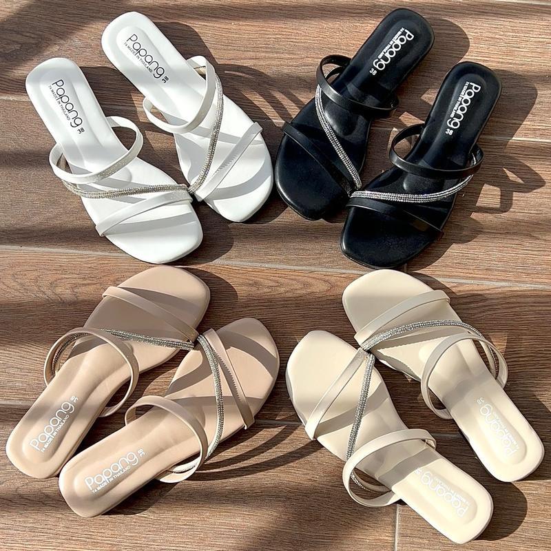 HL-762 รองเท้าแตะพื้นนุ่มสายเพชรคาด(Z) เสริมรpongeหนา6มิล 4 สีพร้อมส่ง ใส่แล้วเท้าเรียวสวย