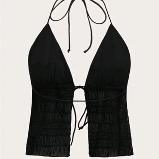 Crop TC2407 เสื้อครอป ตาข่าย ผูกคอ ผูกหน้า ซีทรู
