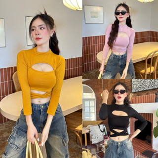 🌈SpinnyHouse🌈เสื้อครอปแขนยาว แต่งไขว้เอว ผ้าเรย่อนยืดเยอะมาก…