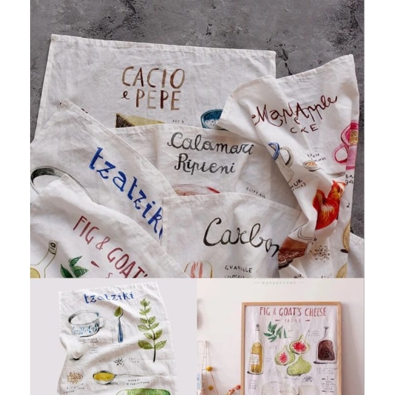 ผ้ารองจาน สไตล์ยุโรป ลายภาพสเก๊ตช์ส่วนประกอบ อาหาร มี 5 สไตล์ ผ้า linen cotton ขนาด 45cm x 63cm