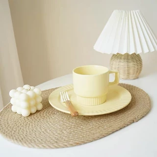 OurHome [พร้อมส่ง] แผ่นรองจานฉนวนกันความร้อนลายผ้าลินิน Flax weaving insulated placemat ที่รองแก้วทำจากผ้าลินิน