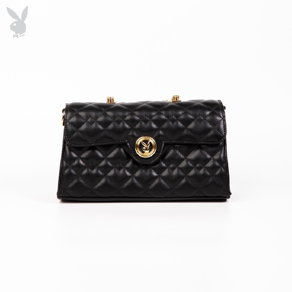 Playboy Classic Bag กระเป๋าสะพายข้างผู้หญิง รุ่น ST-BS242PB105 ดีไซน์กระเป๋าทรงหมอนเย็บนวมฝาพับ มี 2 สี สีดำและสีชมพู