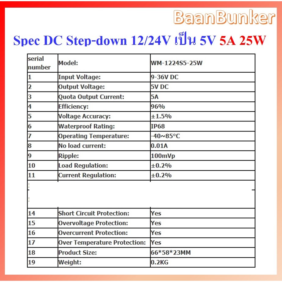 Step down DC 12/24V to 5V 5A/25W,10A/50W ตัวลดแรงดันไฟกระแสตรง DC-DC Step down converter  สต็อกไทย