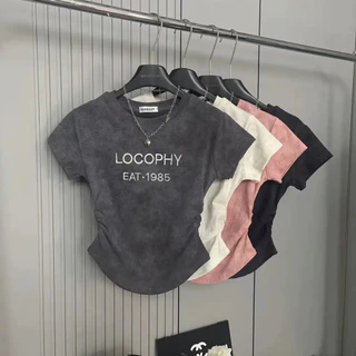 Manjusaka⭐️พร้อมส่ง⭐️Crop top เสื้อครอปท็อป คอกลม แขนสั้น y2k เสื้อยืดแขนสั้น สีขาว สไตล์เกาหลี สําหรับผู้หญิง #21956