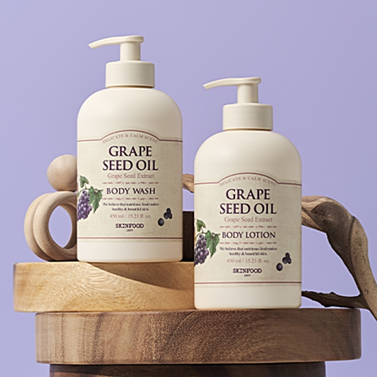 (แพ็คเกจใหม่) Skinfood Grape Seed Oil Body Wash/ Lotion 450 ml.