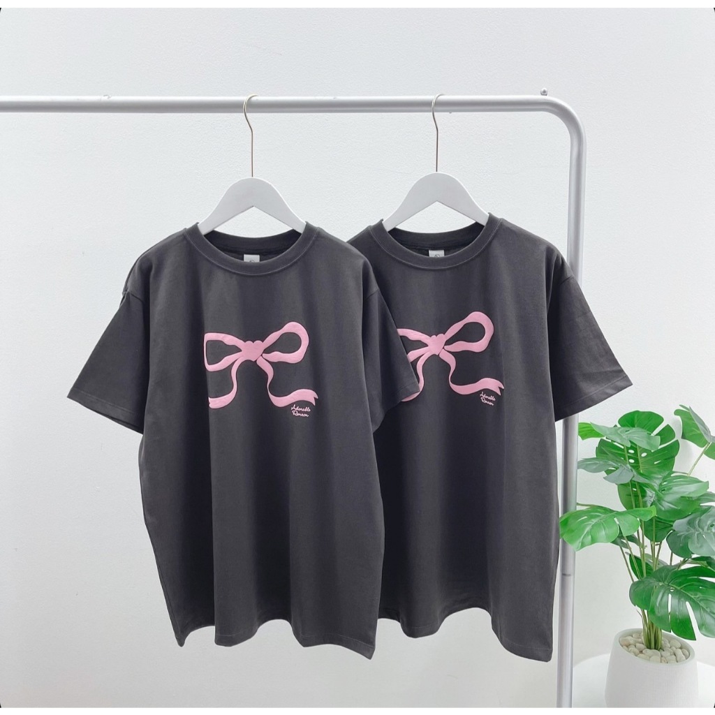 Ronron Ribbon T-Shirt (charcoal/ Pink)