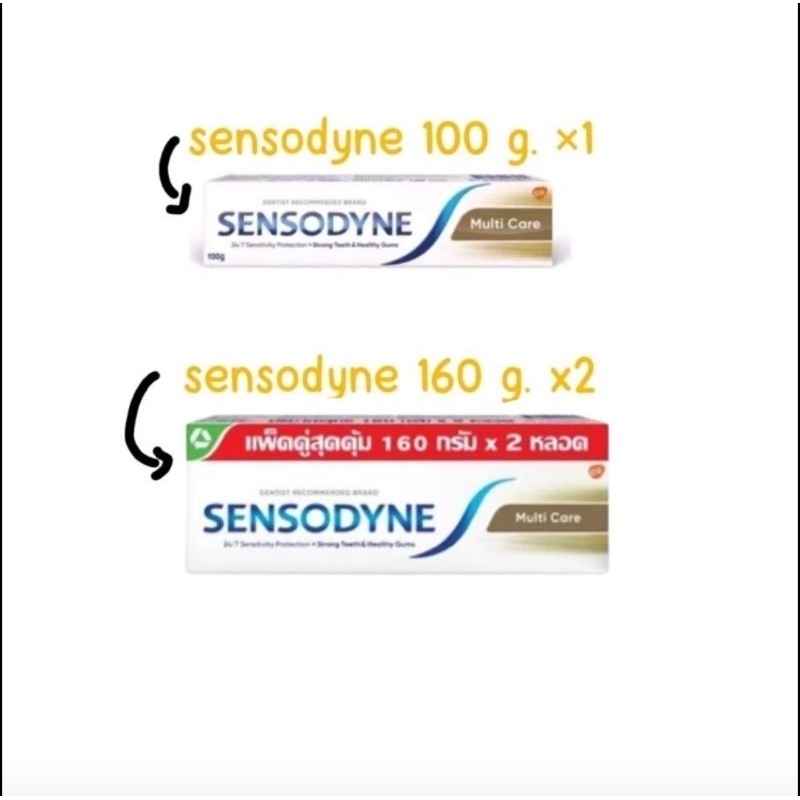 ❤ส่งไวส่งถูก Sensodyne ยาสีฟัน สูตร มัลติแคร์ 160 g แพ็ค , 100 g.x1 ช่วยลดอาการเสียวฟัน ช่วยให้ฟันแข็งแรงและป้องกันฟันผุ
