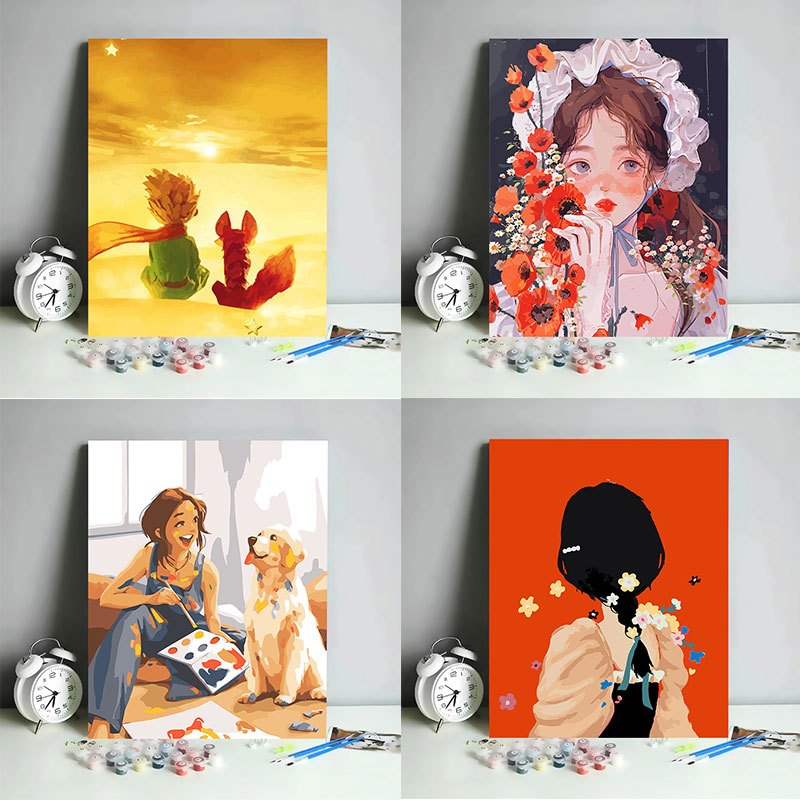จิตรกรรมดิจิตอล 30*40 ซม DIY ภาพวาดสีน้ำมันแบบดิจิตอล DIY สาวการ์ตูน ภาพวาดตกแต่ง ฝึกสมาธิ ของขวัญ ส่งมอบทันที