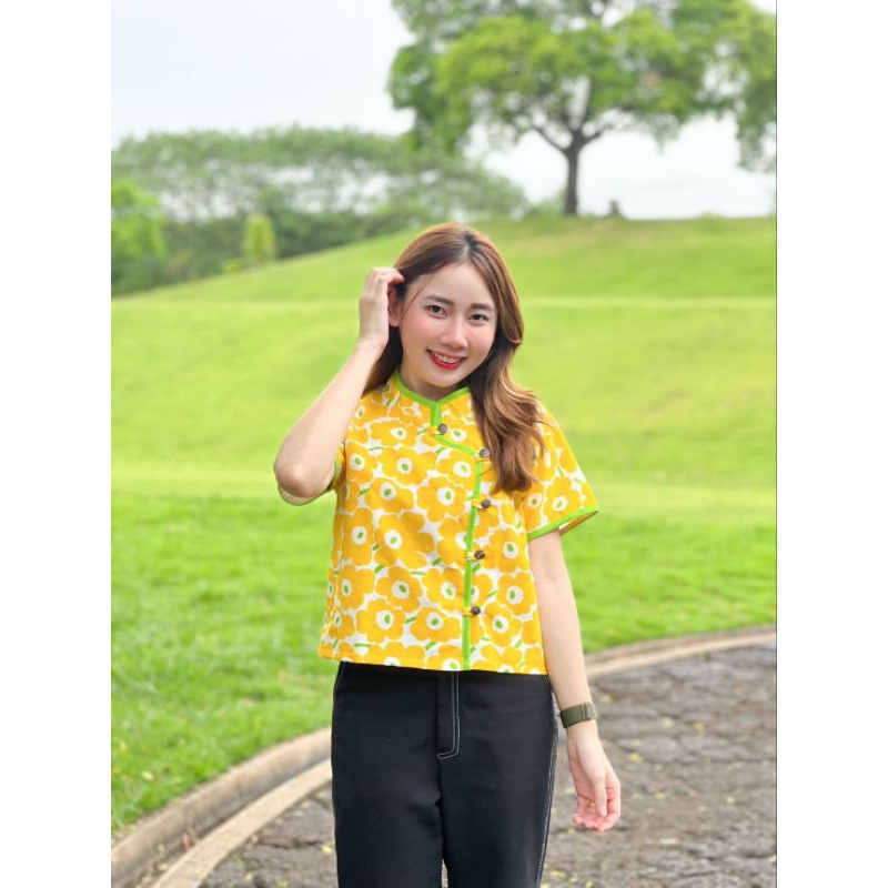 เสื้อผ้าฝ้ายคอจีนลายดอก