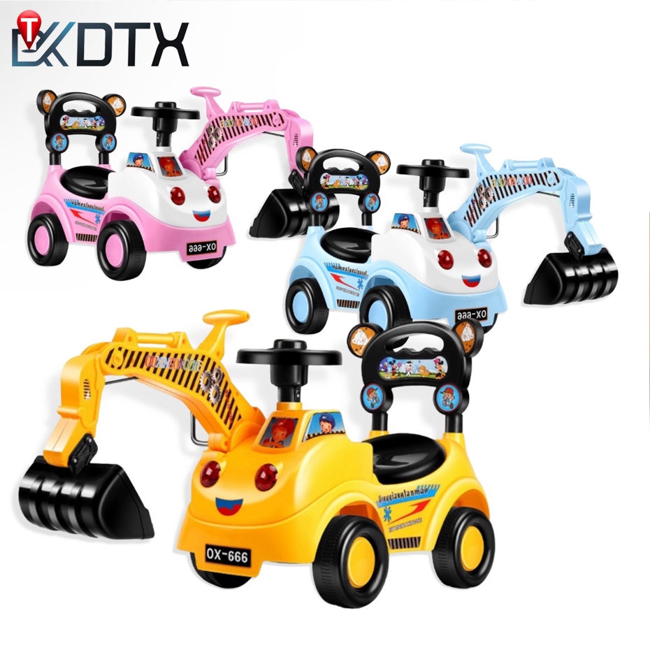 DTX แม็คโครตักดิน OX666 รถแม็คโคร (มีเพลง มีไฟ มีแตร) รถตักดินขาไถ มีเสียงมีไฟ นั่งได้ ตักได้จริง