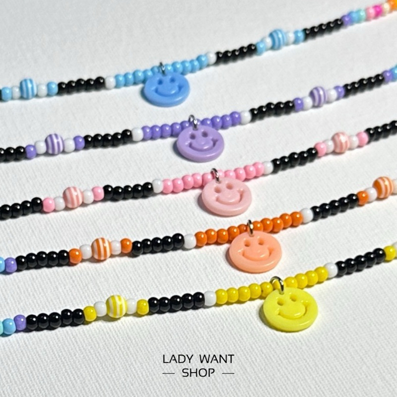 LWS.Bead Necklace สร้อยคอลูกปัด งานแฮนด์เมด หน้ายิ้ม Smile น่ารักใส่ได้ทุกโอกาส