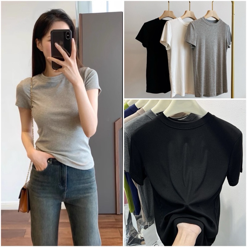เสื้อยืด คอกลม แขนเต่อ ผ้าเรย่อน เนื้อผ้าหนานุ่ม ยืด ใส่สบาย