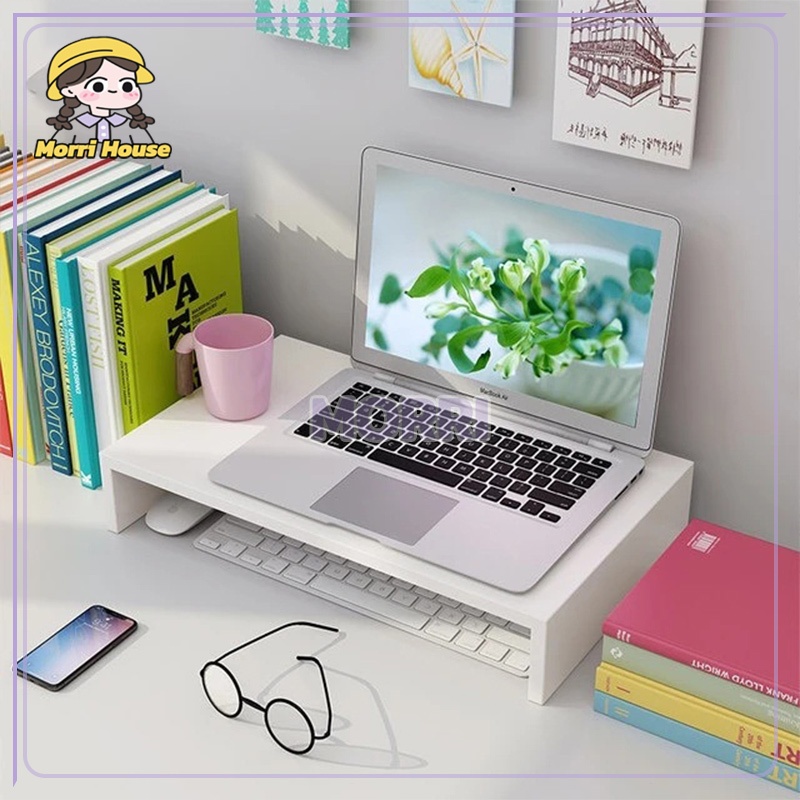 ที่วางคอม ที่วางจอคอม ลายไม้ (สีขาว/ดำ/ไม้)50cm ชั้นวางหนังสือ หนา 1.6 มม สำหรับทำงาน เรียนออนไลน์ ตกแต่งห้อง