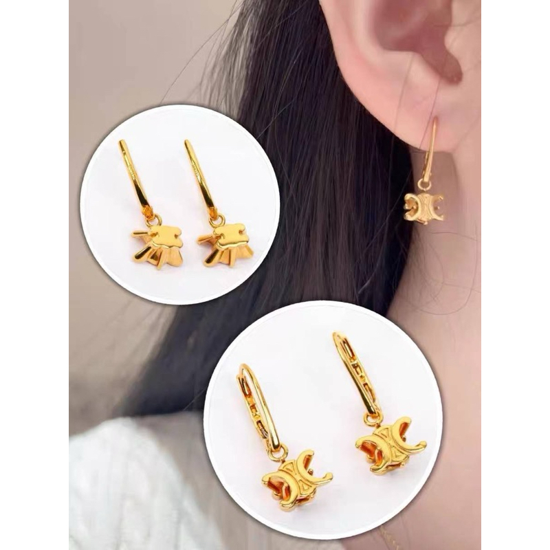 ต่างหู Ce    line สีทอง  เกรดใส่สลับ  รุ่นนี้น่ารัก ใส่ง่าย สวย ทองหนาเป๊ะ (ต20)