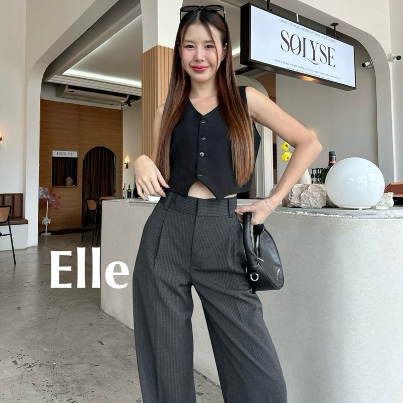 (029)🎂ELLE🎂กางเกงขากระบอกใหญ่ลายริ้ว ผ้าญี่ปุ่นทอพรีเมี่ยม พริ้ว ยับยากทรงสวย พรางหุ่น ไม่ร้อน ใส่ได้ทุกโอกาส