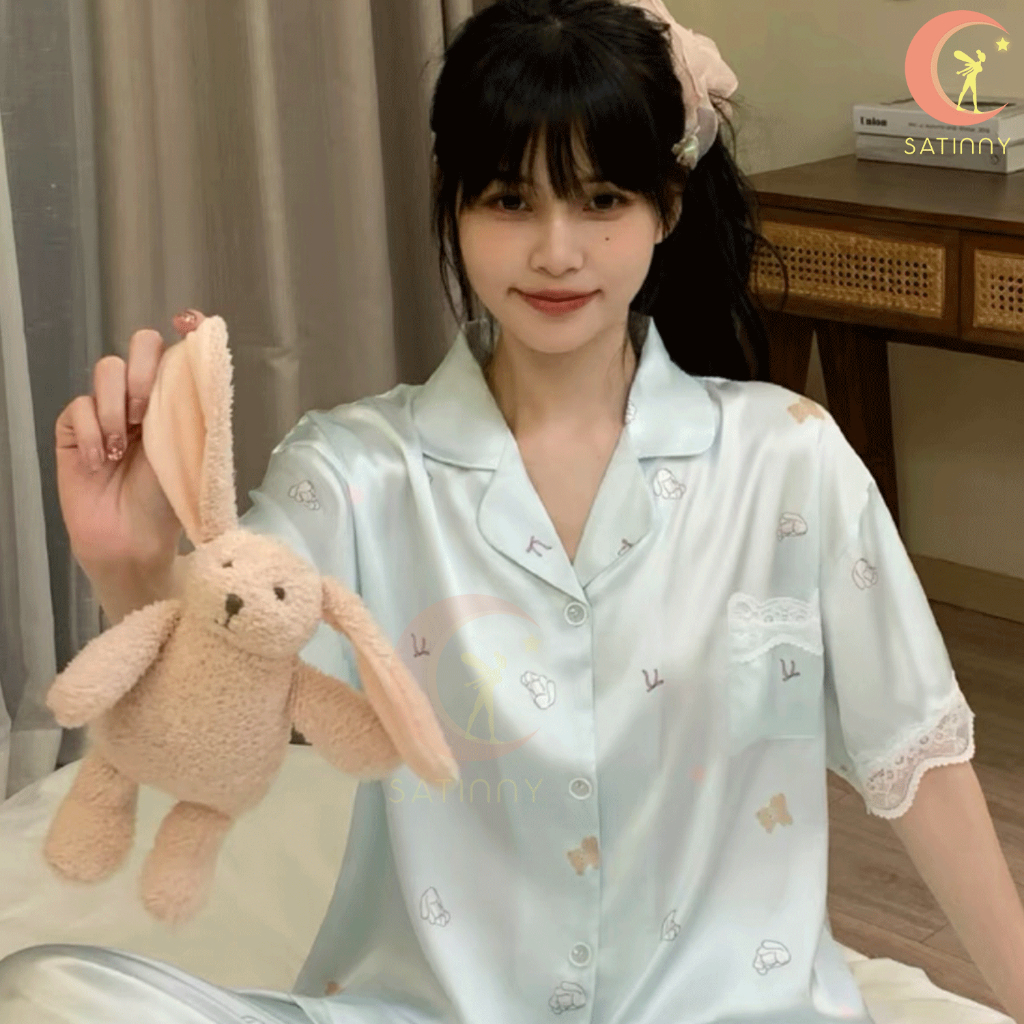 ชุดนอนSatinny แขนสั้น+ขายาวAA5แฟชั่นสําหรับผู้หญิง เรียบหรู เนื้อผ้าดี น่ารักมินิมอล งานสวย เจ้าหญิงใส่ระบายอากาศแฟชั่น - รูปที่ 7