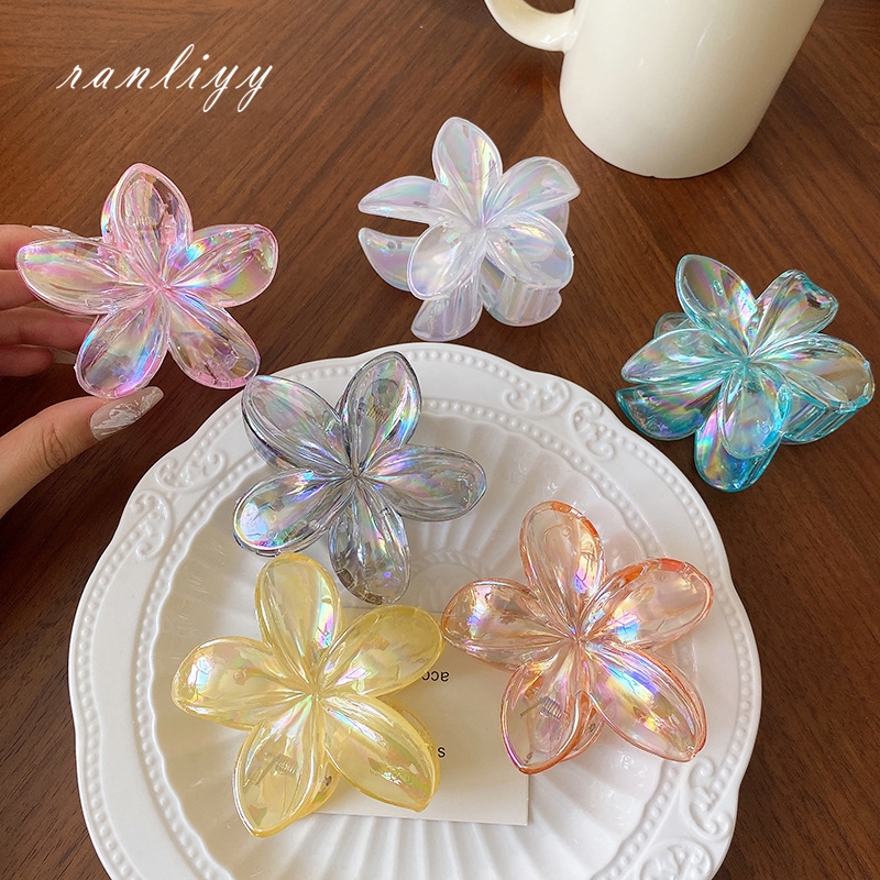 ส่งเร็ว กิ๊บติดผมลายดอกไม้แวววาวสีสันสดใสหรูหราสไตล์เกาหลีคลิปฉลามแฟชั่นหางม้าเครื่องประดับผมสำหรับผู้หญิงของขวัญ-Ranliy