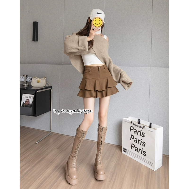 กระโปรงสั้นแต่งระบาย 2 ชั้น งานซิปหน้ามีซับในยางยืดหลัง #7251