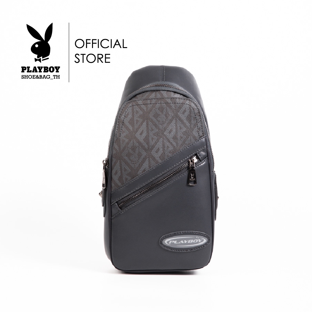 Playboy:Journey Men's Chest Bag กระเป๋าคาดอกผู้ชาย รุ่น ST-B242PBM272-BL ดีไซน์ทรงเป้สกรีนโลโก้อักษรสามเหลี่ยม สีกรม