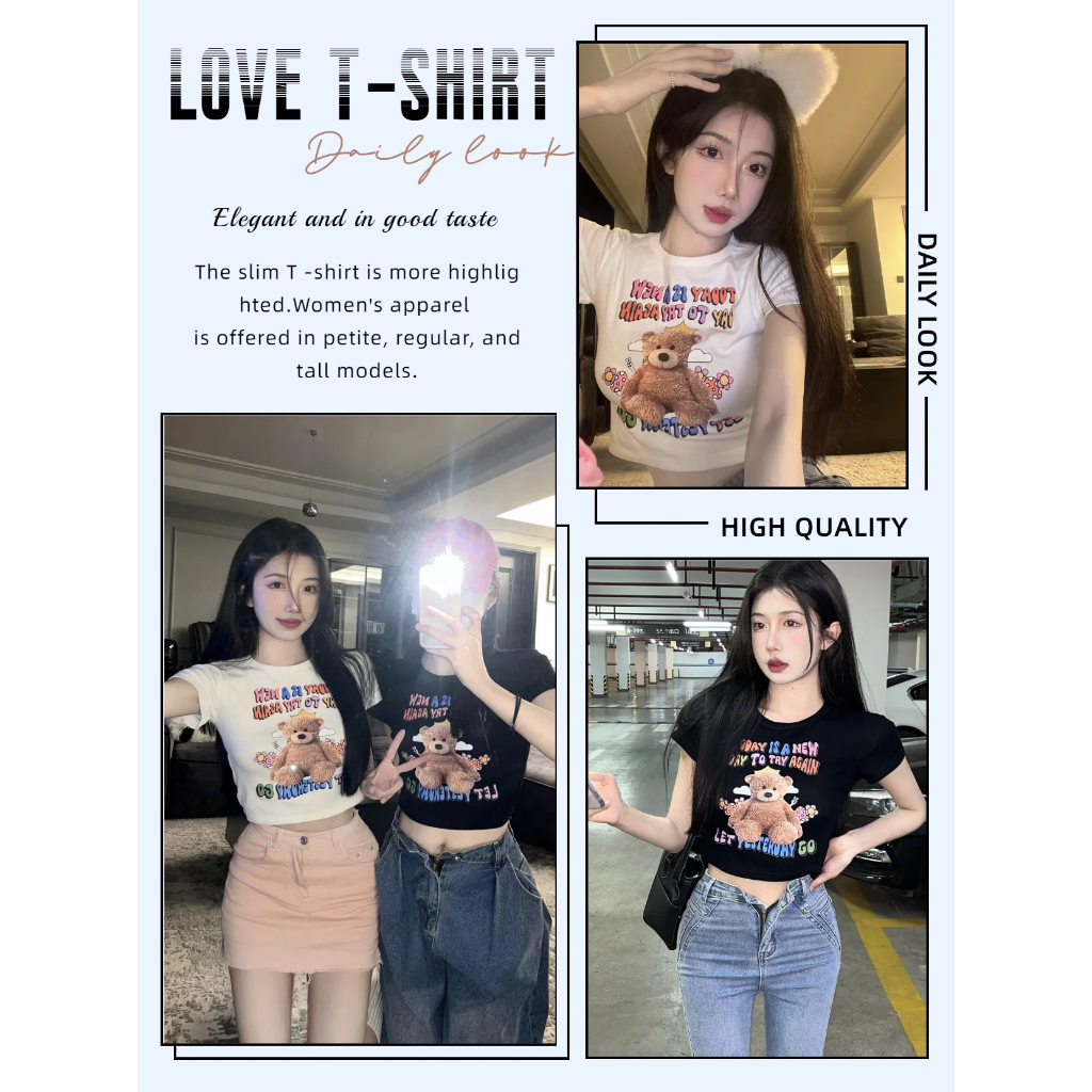 CUSHOLANPA เสื้อครอปสั้น เสื้อยืดผู้หญิง T-shirt เสื้อ y2k ส่งตรงเวลา