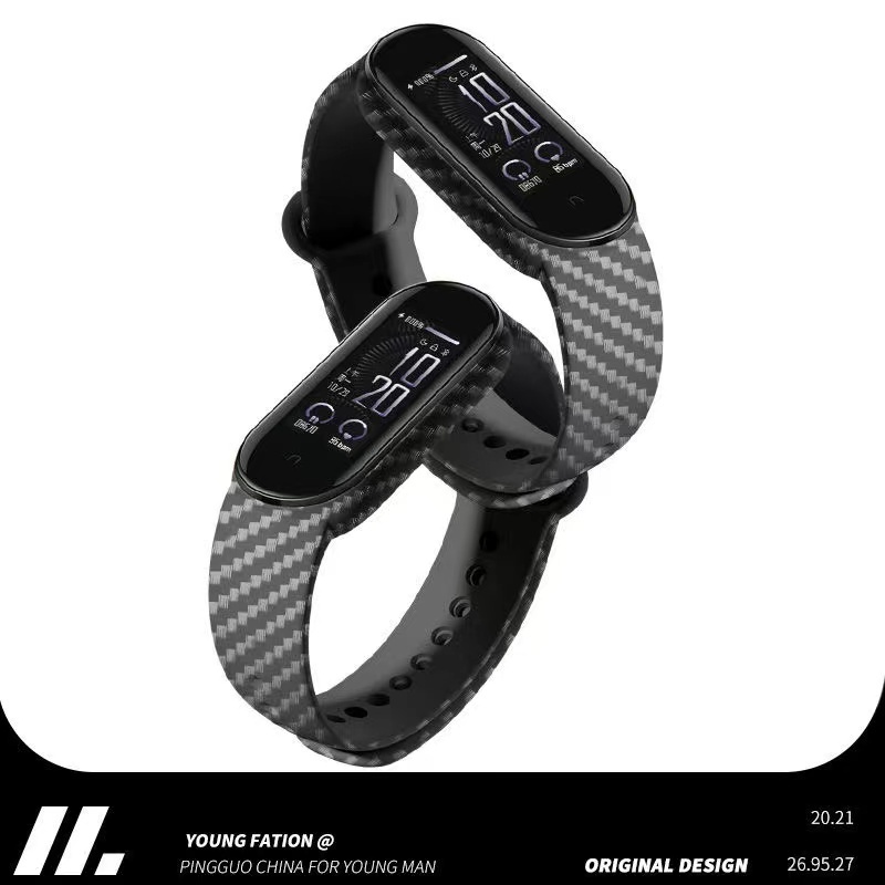 สายซิลิโคนอ่อนนุ่ม MiBand 3 4 5 6 7 8 9 10 สายเนื้อคาร์บอนไฟเบอร์ สายกีฬากันน้ำ