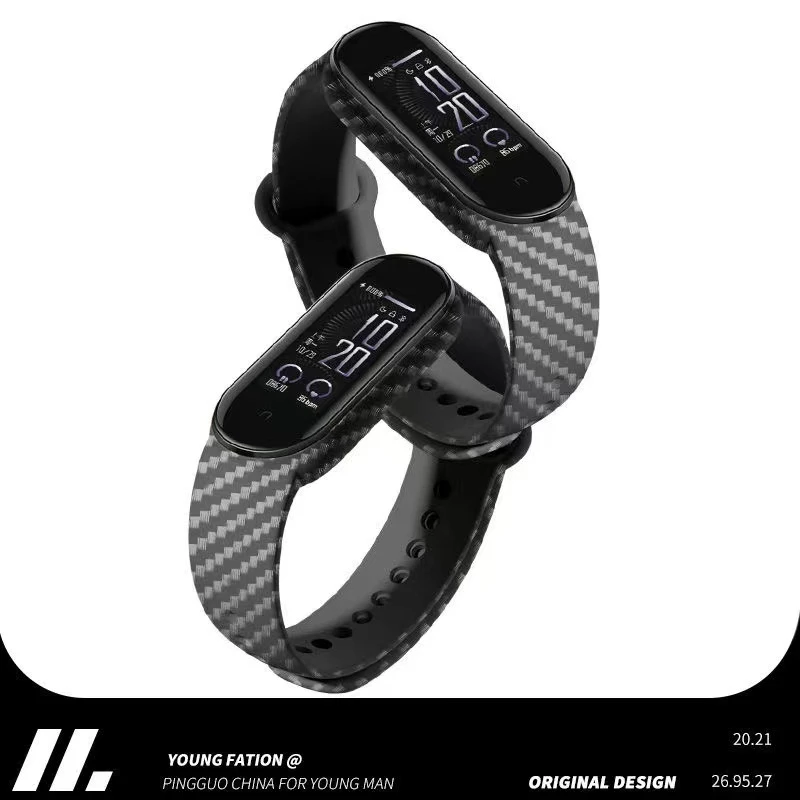 สายซิลิโคนอ่อนนุ่ม MiBand 3 4 5 6 7 8 9 10 สายเนื้อคาร์บอนไฟเบอร์ สายกีฬากันน้ำ