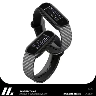 สายซิลิโคนอ่อนนุ่ม MiBand 3 4 5 6 7 8 9 10 สายเนื้อคาร์บอนไฟเบอร์ สายกีฬากันน้ำ