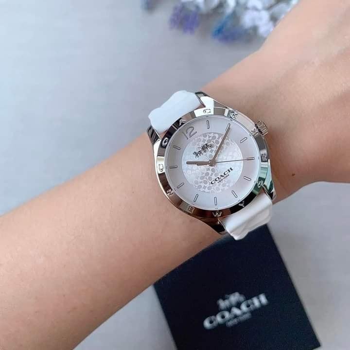 ⏲COACH 14503417 MADDY WATCH SILICONE STRAP⏲ นาฬิกาสายซิลิโคน©️สีขาว