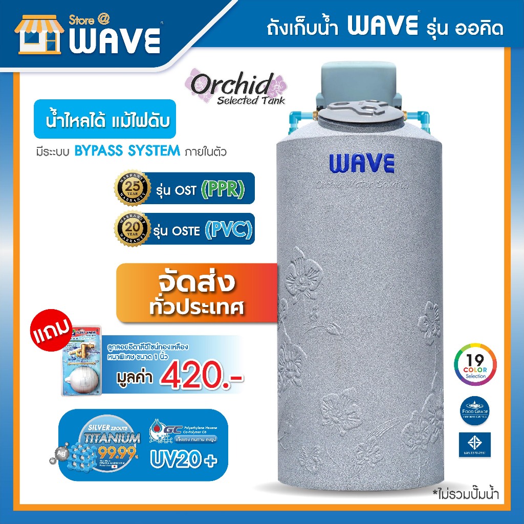 ถังเก็บน้ำ 1000 ลิตรถังเก็บน้ำบนดินคู่ปั๊ม WAVE รุ่น Orchid (ออร์คิด)ถังน้ำที่สามารถวางปั๊มไว้บนถังไ