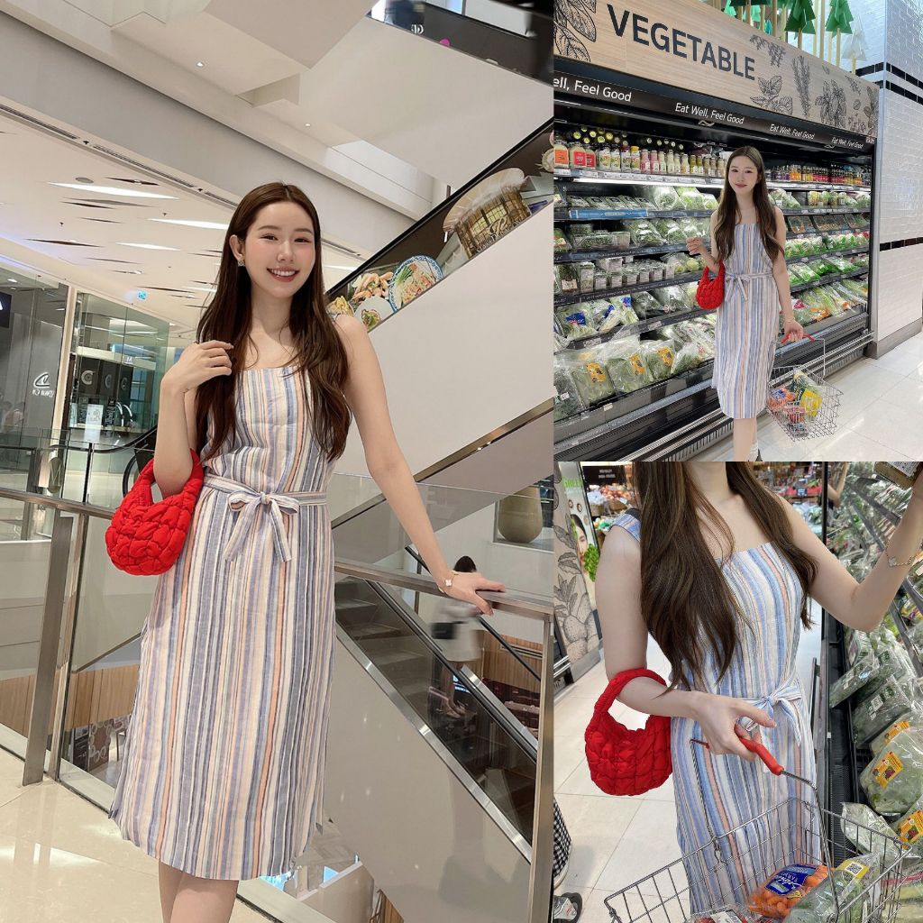 ผ้าใหม่ SLYQ MADE MARIA TIE WAIST SINGLET DRESS เดรสยาวสายเดี่ยวผูกเอวผ้าฝ้าย