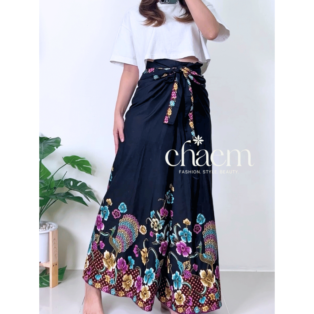 กางเกงเล เชือกผูก ลายดอกไม้ ผ้าถุง ขายาว ร้านนวด ผู้หญิง ขาก๊วย พิมพ์ลาย ปาเต๊ะ ใส่นอน ใส่เที่ยวทะเล - รูปที่ 5