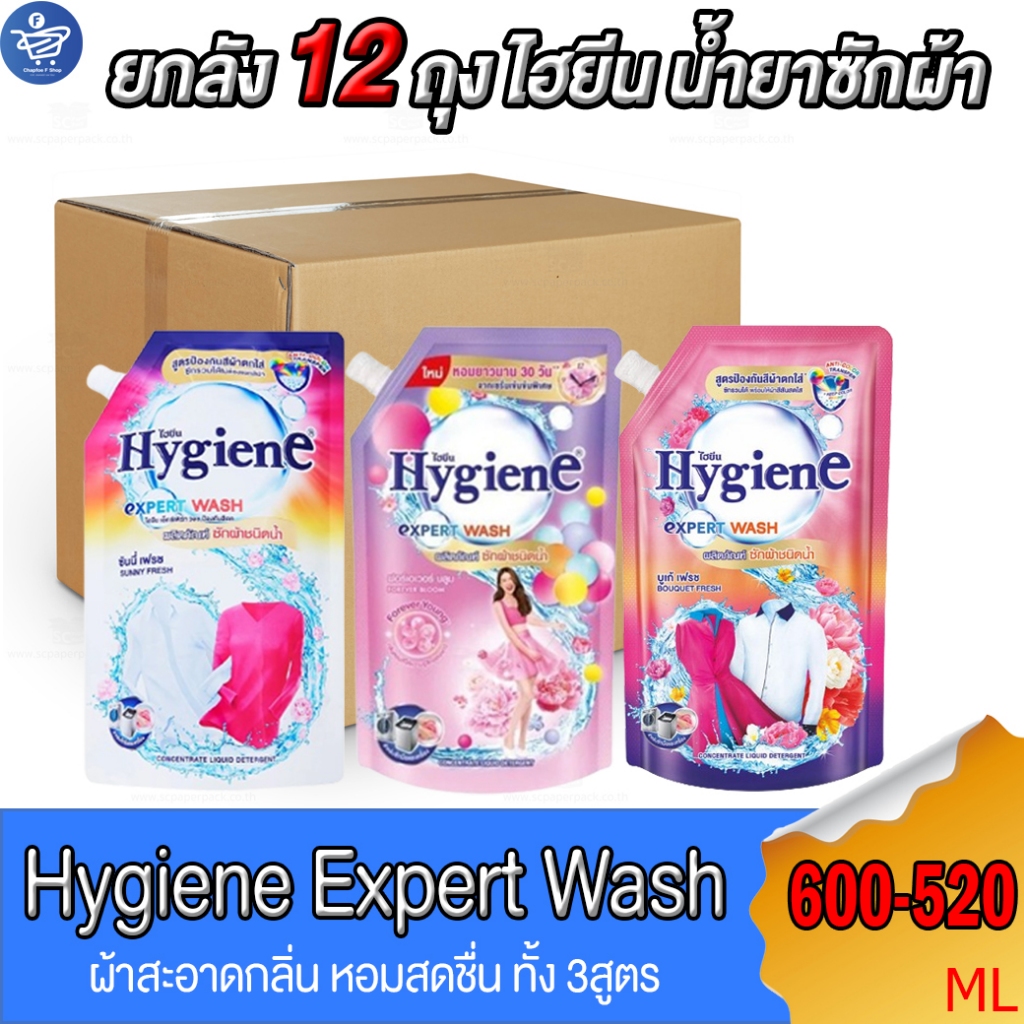 (ยกลัง 12 ถุง) ไฮยีน เอ็กซ์เพิร์ท วอช น้ำยาซักผ้า Hygiene Expert Wash Liquid Detergent ขนาด 520-600 มล. ทั้ง 3 กลิ่น