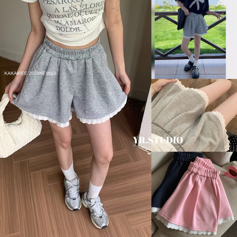 WACAY SHORT กางเกงขาสั้น ผ้าวอมพรีเมียมเเต่งลูกไม้เก๋ๆ ผ้าน่ารักมาก เเมทได้หลายลุคในวันสบายๆ