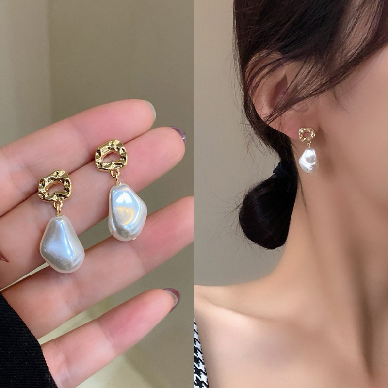 💗พร้อมส่งค่ะ💗ต่างหูก้านเงินแต่งจี้ทรงหิน