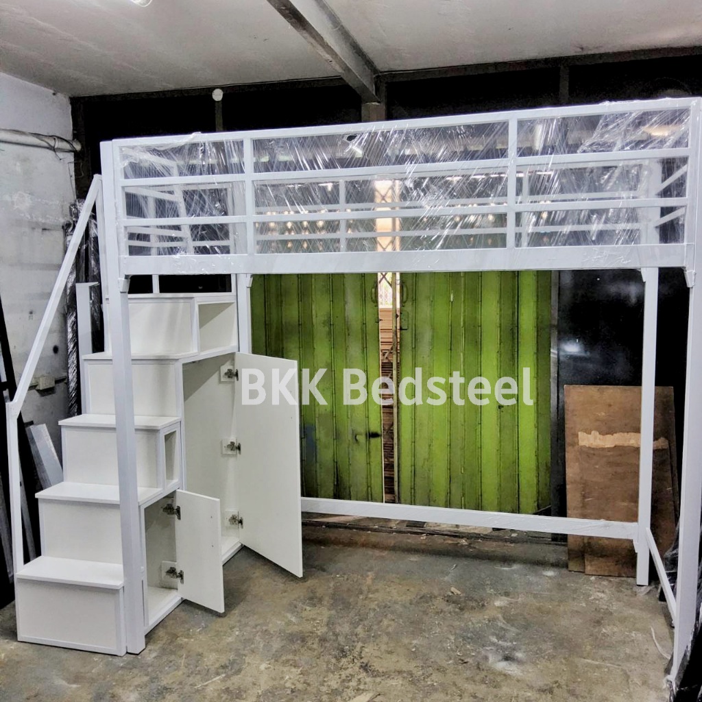 เตียง2ชั้น บันไดตู้เสื้อผ้าพร้อมตู้เก็บของ สีขาว เลือกได้3ขนาด เตียง3.5ฟุต เตียง5ฟุต เตียง6ฟุต - รูปที่ 2