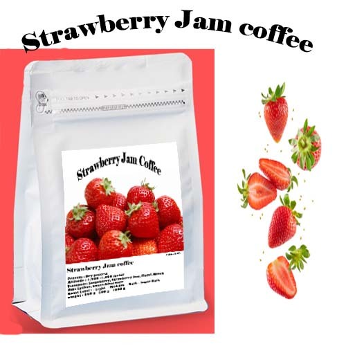 เมล็ดกาแฟคั่้ว Strawberry Jam coffee หอมหวานเหมือนเดิม แนว strawberr และอาจจะมีลิ้นจี่แทรกมา