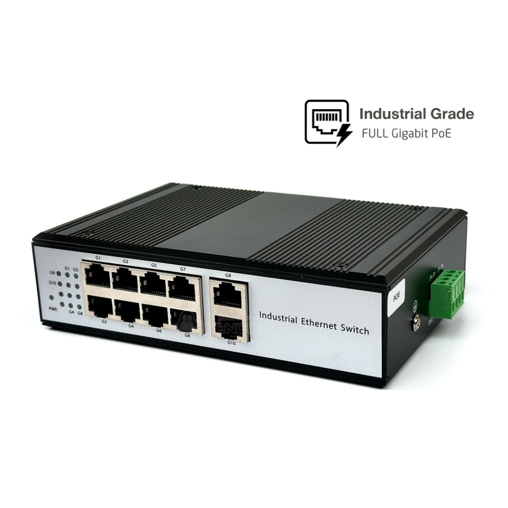 10 Port Full Gigabit Industrial PoE Switch (8 PoE + 2 Uplink)