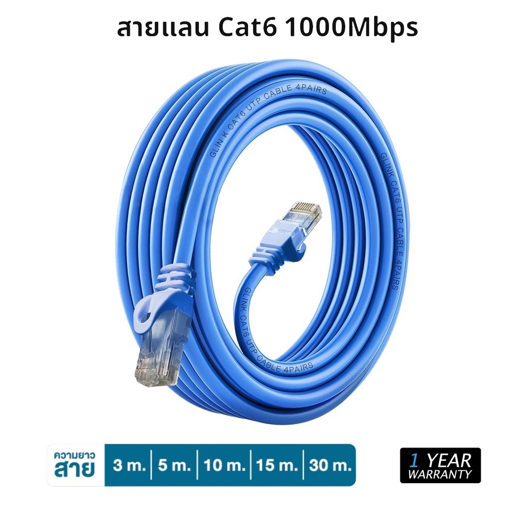 สายแลน Cat6 ความเร็วสูง รองรับ 1000Mbps LAN Ethernet Cable Gigabit RJ45 สำหรับคอมพิวเตอร์ แล็ปท็อป เราเตอร์