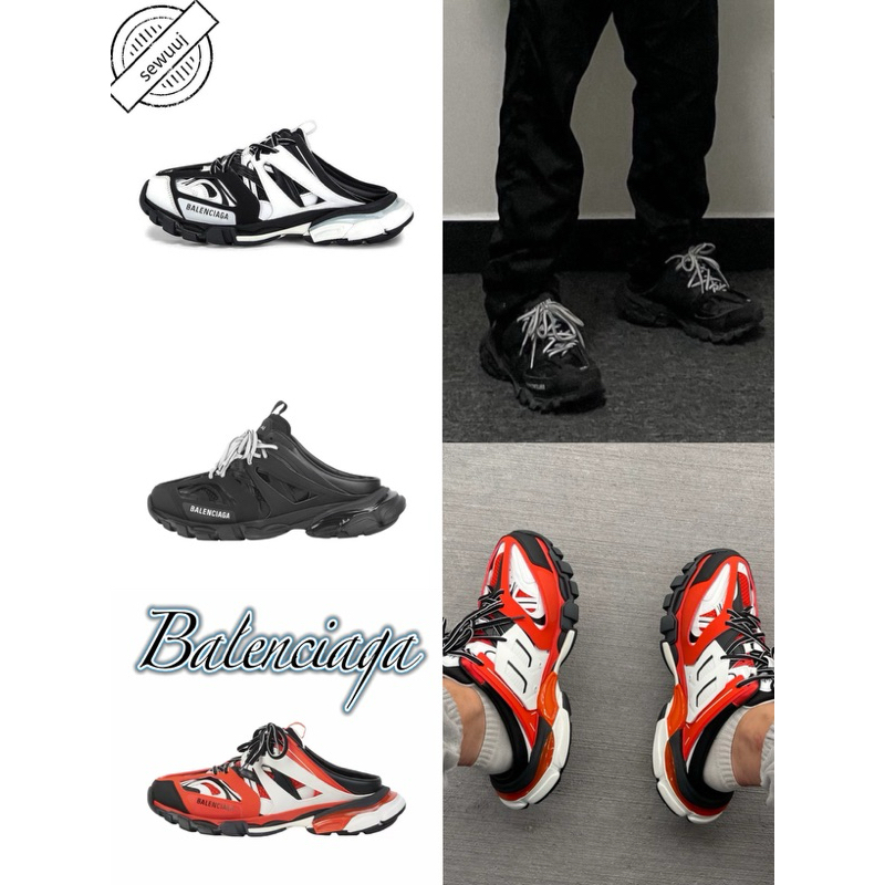 รองเท้าแบน Balenciaga Track 1.0 สบายๆ ลำลอง Muller ของแท้สำหรับผู้ชายและผู้หญิง
