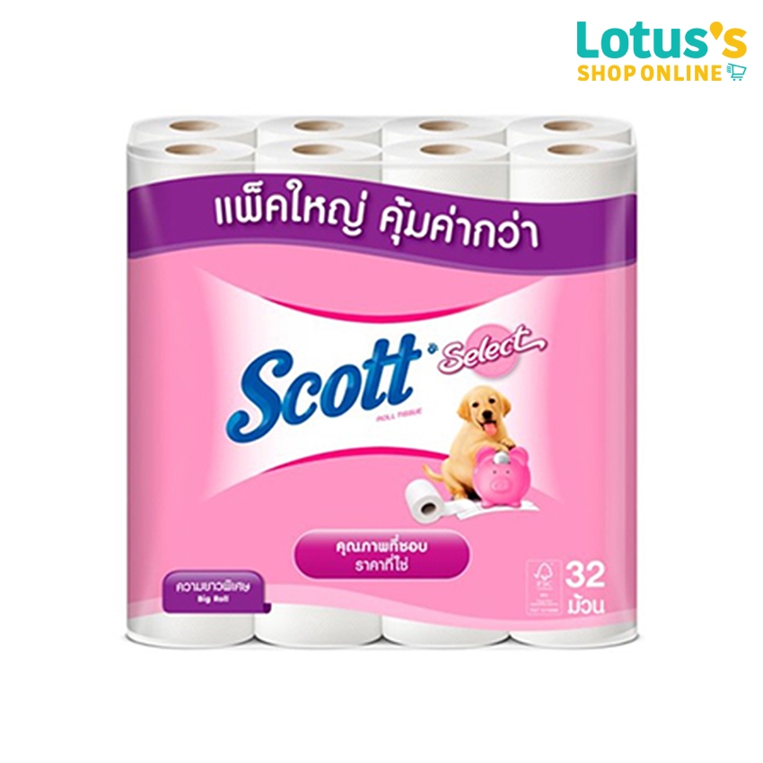สก๊อตต์ กระดาษทิชชู ซีเล็คความยาวพิเศษ 32 ม้วน SCOTT SELECT BIG ROLL 32 ROLLS