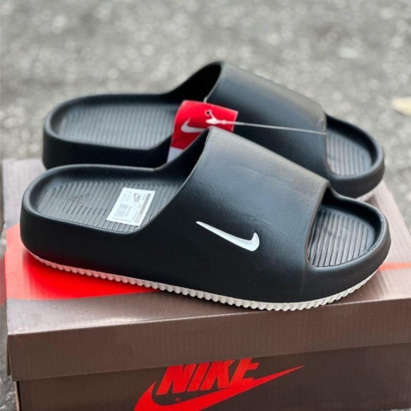รองเท้าแตะ 2024 NIKE CALM SLIDE ผิวหยาบ พื้นโลโก้ มีป้าย รองเท้าแตะพื้นสูง รุ่นใหม่ นิ่มมาก