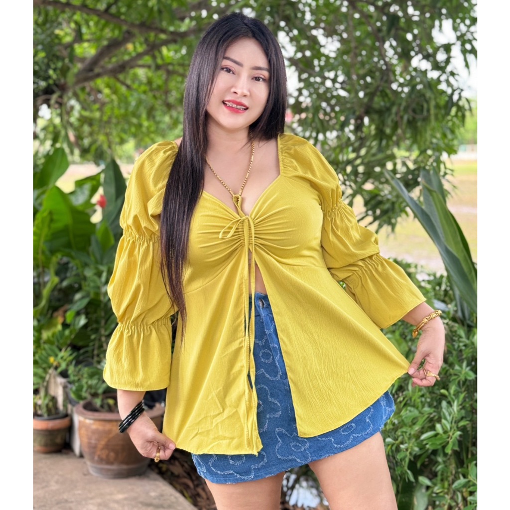 เสื้อสาวอวบร้านต๋อง เสื้อไปงาน อก38-44 ยาว27 ผ้าคัสเลิศหรู รุ่น กามินรูดหน้า