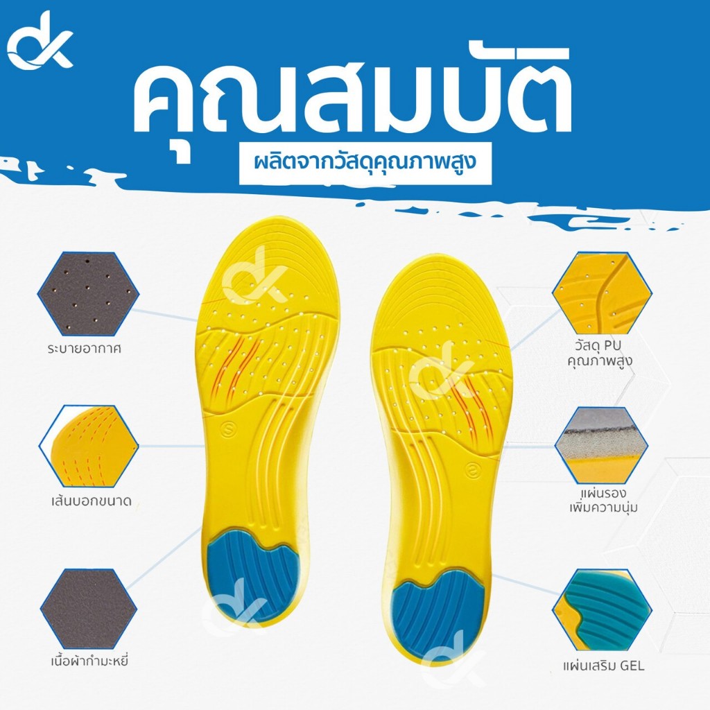 DK แผ่นเสริมรองเท้า ซัพพอร์ตเท้า ลดปวดเมื่อย รองช้ำ เดินนานไม่เมื่อย นุ่มสบาย แพ็ค 1 คู่ ชายหญิง - รูปที่ 3