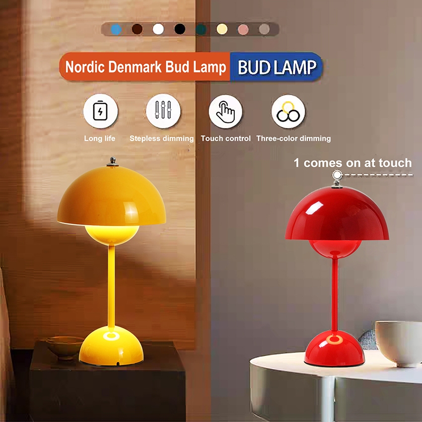 【การจัดส่งไทย】4สี โคมไฟตั้งโต๊ะLED Type-C ชาร์จใหม่ได้ Ins ห้องนอน&อ่านหนังสือ USB สีวิบวับ โคมไฟตั้งโต๊ะเห็ด Table Lamp