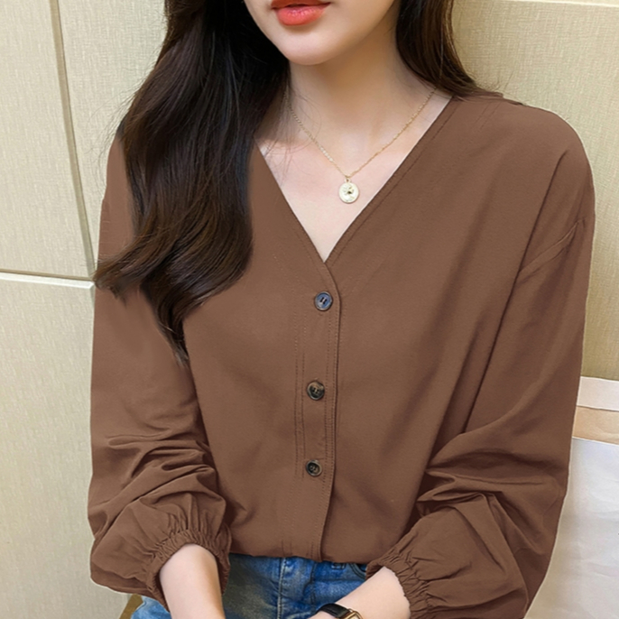 littlebee.shop.#W394# เสื้อเชิ้ตแขนยาวผู้หญิง สไตล์เกาหลี ทรงหลวม เสื้อเบ ลาส์ผู้หญิง Baju kemeja wanita
