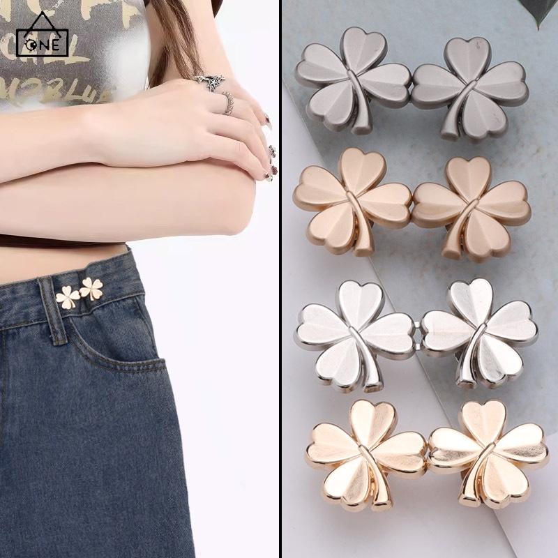 COD❤️กระดุมโลหะสี่ใบโคลเวอร์แบบปรับได้ถอดออกได้ใช้ซ้ําได้สําหรับรัดเอวกางเกงยีนอุปกรณ์เสื้อผ้าสวยงามทนทาน-a.one