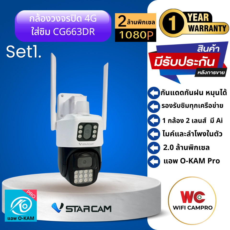 กล้องวงจรปิด ใส่ซิม CG663DR 2.0 MP 2 เลนส์ fix/หมุนได้ กันแดด กันฝน