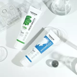 [สีฟ้าแถมแผ่นเฉด] Haewon Fresh Whitening แฮวอน เฟรช ไวท์เทนนิ่ง ยาสีฟัน ฟันขาว ปากหอม